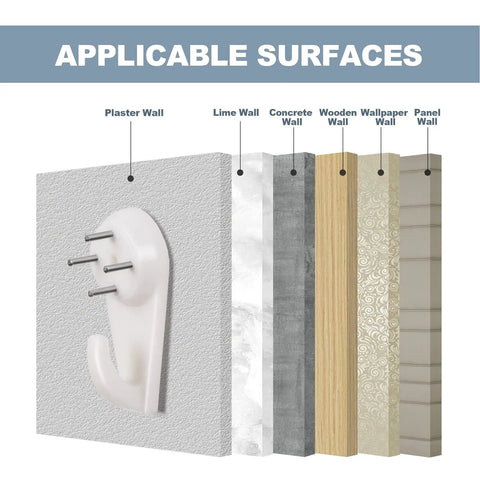 Applicable surfaces for 50 Piece Picture Hanger Kit With Heavy Duty Hooks For Stucco Concrete And Hard Walls No Drilling Needed