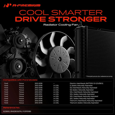 Built Tough Engine Radiator Cooling Fan Assembly for Ford Focus 2012 to 2018 EV BEV 2.0L Without Control Module Straight Up OEM Style Cooling Swap