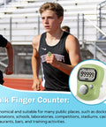 Top Shelf 24 Pack Electronic Finger Counters Featuring Nifty Bright Numeric Display Rings used by a runner for score tracking.