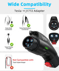 Tesla Nacs To J1772 Ev Charger Adapter 60Amp 250Volt Ul 2252 Certified showing compatibility with Tesla connectors.