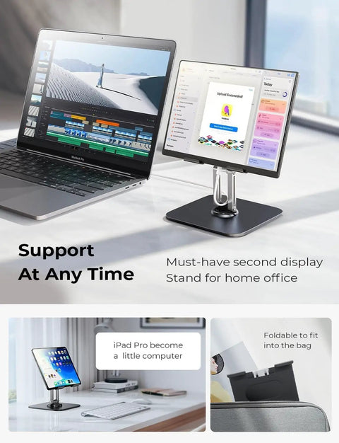 Adjustable Desk Tablet Stand With Rotating Display Durable Al Ti Alloy Holder For iPad And Kindle Fits 4.7 To 12.9 Inch Tablets