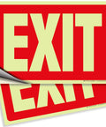 Exit Glow In The Dark Sign Stickers Red 2 Pack 10x7 Inch Photoluminescent Vinyl Laminated For UV Weather Resistance Indoor Outdoor
