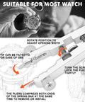 Diagram showing Watch Spring Bar Tool Kit With Pliers And 10 Tips, Pin Bar Tweezers for quick disassembly and strap replacement.