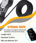 Beefy Heavy Duty Block And Tackle Pulley System 2200Lb Capacity close-up of 4-wheel design with 65 ft 5/16 inch black rope