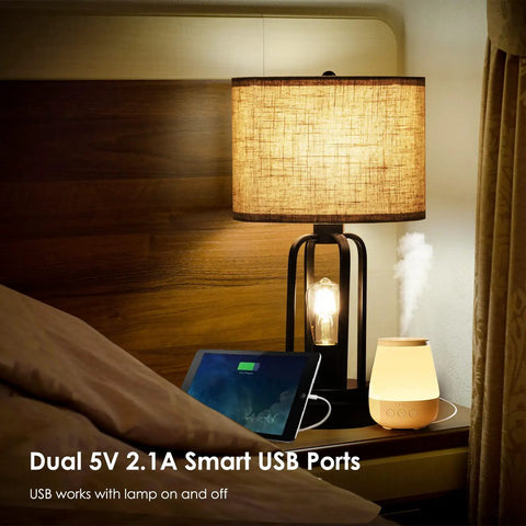 Farmhouse End Table Lamps Set Of 2 With Touch Control And 3 Way Dimmable Night Light USB Port Dual Bulbs Perfect For Living Room
