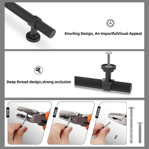 Dope Matte Black 10 Pack Cabinet Handles Five Inch Long Pulls For Kitchen Cupboards And Closet Drawers Heavy Duty Aluminum Zinc Alloy Hardware showing knurling and deep thread design