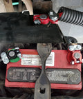 Beefy Battery Terminal Connectors With Anticorrosion Washers And Color Coded Top Post Clamps for reliable car battery hookup.