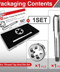 Top Tier M12 X 1.0 Tap And Die Set Featuring Hella Durable Hss 6542 Steel Right Hand Threads For Hardcore Machine Shop Jobs And Heavy Duty Construction Sites Ready To Work in packaging with tap and die.