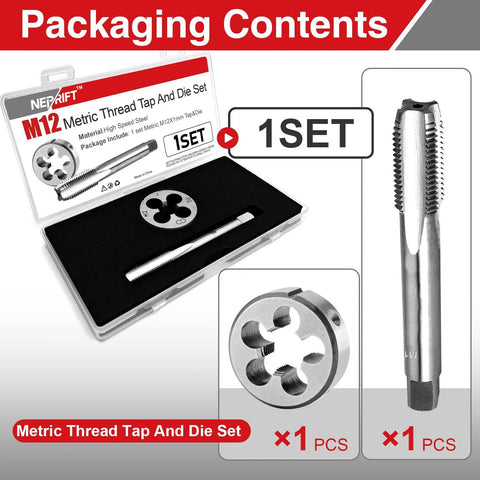 Top Tier M12 X 1.0 Tap And Die Set Featuring Hella Durable Hss 6542 Steel Right Hand Threads For Hardcore Machine Shop Jobs And Heavy Duty Construction Sites Ready To Work in packaging with tap and die.