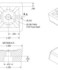 Technical drawing of Four Heavy Duty Black Square Rubber Feet Bumpers with removable metal insert for solid cushioning.