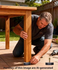 Heavy Duty Rubber Leveling Feet With Legit M8 Metric Threads Adjustable Furniture Glides To Kill Wobbly Tables being installed under a wooden table leg.