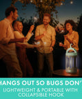 Group enjoying outdoor gathering near 360 Degree UV Bug Zapper For Indoor And Outdoor Use on table at night