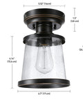 Charlie One Light Outdoor Indoor Semi Flush Mount Ceiling Light in Oil Rubbed Bronze with Clear Seeded Glass Shade