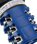 Close-up of a Beefy Heavy Duty Three Phase Rotary Changeover Switch 125A 660V with twelve terminals for industrial panels.