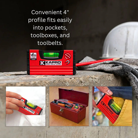 Nifty 4 Inch Pocket Level With Slick Magnetic Base And Shock Proof Acrylic Vial Tough Rubber End Caps For Quick Tool Belt Slide Vpa Certified Legit Straight Lines