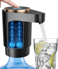 Easy Pour Workhorse Portable Electric Water Jug Pump in black, dispensing water into a glass, dual motors visible on side