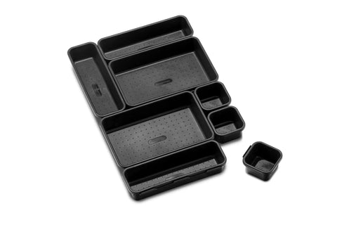 8 Piece Interlocking Bin Pack Junk Drawer Friendly Customizable Drawer Organizer Set For Office Kitchen Bathroom And Tools Durable Modular Storage Bins.