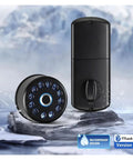 Heavy Duty Drip Proof Smart Deadbolt Lock With Touch Keypad For Front Doors in waterproof environment with round keypad and cylinder handle.
