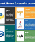 Support 5 popular programming languages graphic for Raphael Raspberry Pi Starter Kit For Beginners With 337 Components, 161 Projects