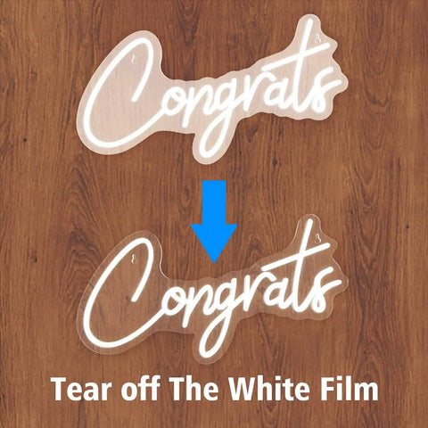 White Congrats Neon Sign Dimmable LED Wall Art For Graduation Party And Wedding Backdrop 17.7 By 9 Inches, film removal guide