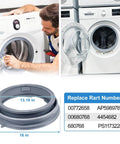 Beefed Up 00772658 Washer Door Boot Seal Replacement Kit with dimensions, compatible with Bosch front-load models.