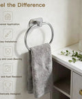 Self Adhesive Towel Ring for Bathroom No Drill Stainless Steel Brushed Nickel Stick On Wall Hand Towel Holder with gray towel
