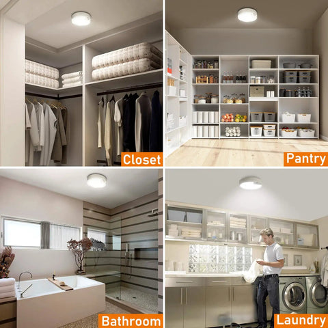 Motion Sensor Ceiling Light Battery Operated Led 400LM for Indoor and Outdoor Use in closet, pantry, bathroom, and laundry.