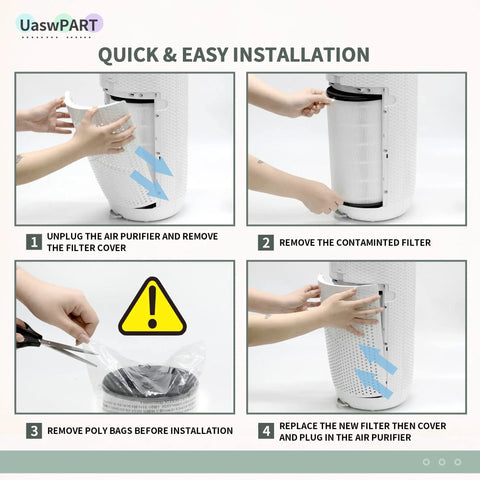 Replacement True HEPA Filter For HoMedics Air Purifier T30 Series AP-T30FL AP-PET35FL installation steps with hands.