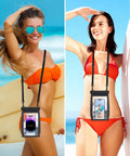 Women wearing Beefy Capacity Floating Waterproof Phone Pouch For iPhone 17 16 13 12 11 Pro Max And Galaxy S22 S21 at beach