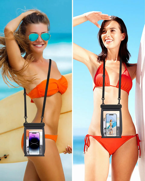 Women wearing Beefy Capacity Floating Waterproof Phone Pouch For iPhone 17 16 13 12 11 Pro Max And Galaxy S22 S21 at beach