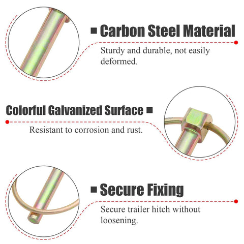 Beefed-Up Heavy Duty Lynch Pin Kit With Ring, Six Pin Set, 3/8-Inch Round Pins, Carbon Steel, Colorful Galvanized Surface