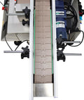 No Drama Fully Automatic Desktop Labeler With Smart Touch Interface For Round Square And Hex Containers crushes labels with a conveyor system.