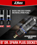 Three Eighths Inch Drive 12 Point Impact Socket Set With Deep And Shallow Sockets, 74 Piece SAE From Five Sixteenths To Three Quarters And Metric Eight To Twenty Two Millimeters, Color Ring, 72 Tooth Ratchet Tool Kit, Cr V With Heavy Duty Case featuring 3/8" spark plug socket with rubber insert