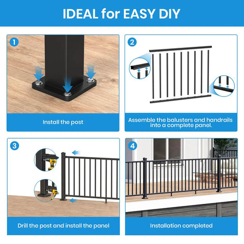 No Sweat Diy Black Aluminum Deck Railing Kit With Clip On Installation steps for easy assembly and installation process.