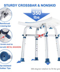 Sturdy Aluminum Nonslip Shower Chair with 350 lb capacity for showers and bathtubs, reinforced crossbar, suction cup legs