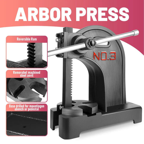 3 Ton Arbor Press Desktop Manual For Metal Forming, Plastic Cutting, And Hole Punching, Built Tough For DIY Projects, 12 Inch Stroke