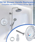 Two Pack 96797 Shower Handle Replacement For Chateau Trim Kit with chrome finishes and included screws, shown on shower wall.