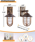 Dimensions of Smart Dusk To Dawn Sensor Outdoor Wall Lantern in Nautical Style showing oil rubbed bronze finish and E26 socket.