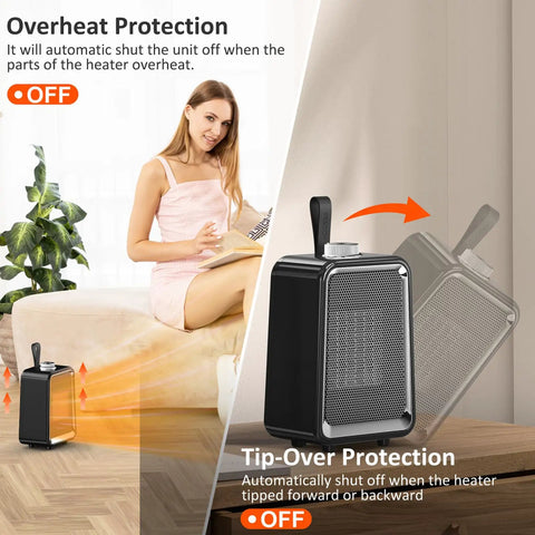 Portable Space Heater 800W 500W Energy Efficient Desk Heater For Indoor Use PTC Ceramic with auto shutoff and overheat protection