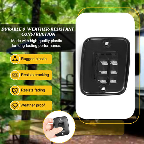 Durable 40 Amp RV Awning Interior Switch Kit With Plate Replacement For Solera Power Awnings on a forest backdrop.