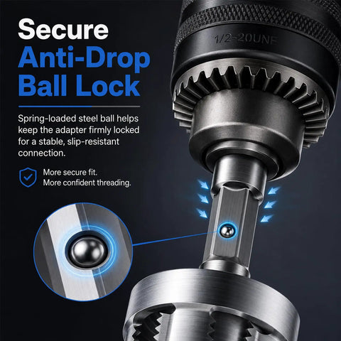 Pro Grade Pvc Pipe Threading Tool With 1 2 3 4 And 1 Inch Die Heads showing secure anti-drop ball lock mechanism for stable threading.