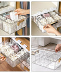 Adhesive Hanging Closet Rod Rack With Extra Sock And Underwear Dividers Straight Up Keeps Your Closets Hella Neat Zero Clutter Flex Installed On Any Wall Save Major Floor Space For Compact Homes And Dorms. Clear storage rack with divided sections for socks and underwear.