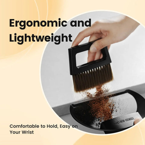 Mini Coffee Bar Brush And Dustpan Set With Magnetic Dust Pan Soft Bristle Hand Broom in use for easy kitchen cleanup.
