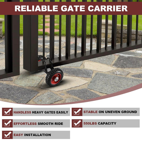 Rolling Gate 6 Inch Rubber Wheel Carrier Heavy Duty for Driveway and Sliding Gates with 550lb Capacity shown installed on gate