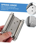 Heavy Duty Double Action Spring Hinges Built Tough As Nails With Rust Proof Stainless Steel For Smooth Self Closing Swing Doors viewed from a hand gripping its body.