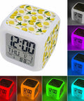 Chill Vibes Digital Alarm Clock Displays Time On A Watercolor Lemon Botanical Cube with LED soft glow and digital display.