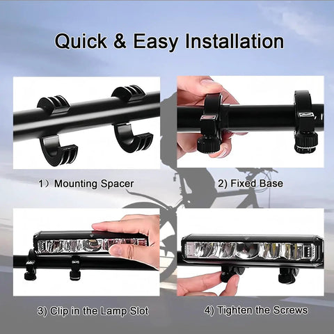 Installation steps for Ultra Bright 1800 Lumen Bike Light With Five Modes, USB Rechargeable Front Headlight for MTB off-road cycling