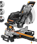 Slick 10 Inch Dual Bevel Sliding Compound Miter Saw With A Hella Beefy 15 Amp Motor And Smooth Gliding Rail System, showcasing precise settings.