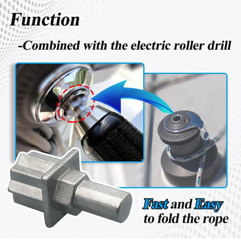 Ebrmeiwo 7431 Sailing Cordless Drill And Winch Adapter, heavy duty metal tool for sailboats, shown connecting to a drill.