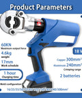 Heavy Duty Cordless Electric Hydraulic Crimping Pliers With Dual 4.0Ah Lithium Packs showing detailed specifications and parameters.